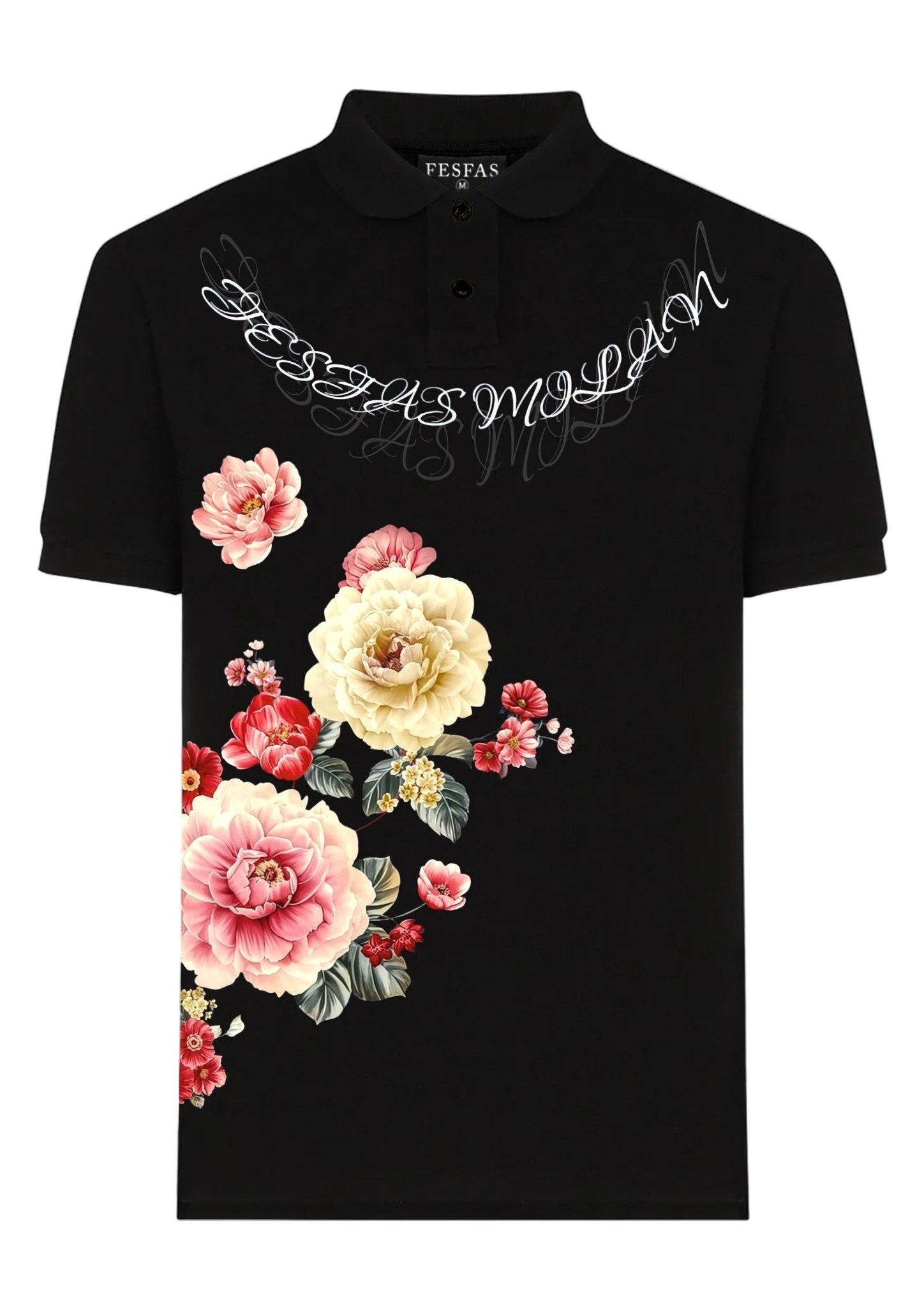 FesFas Floral-print | Áo Polo | Nam | Màu Đen