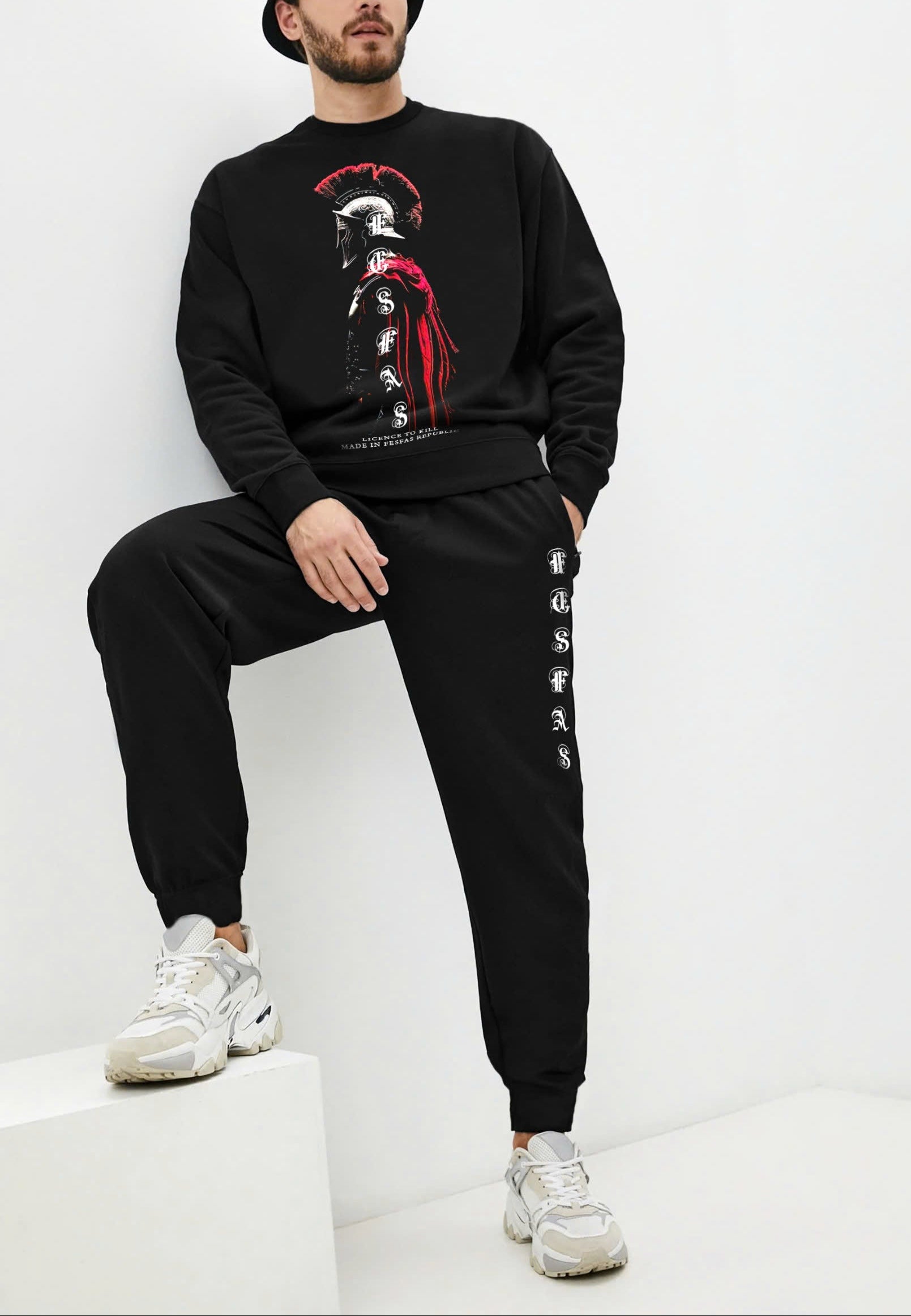 FesFas Warrior-print Sweatshirt Set | Black | Men