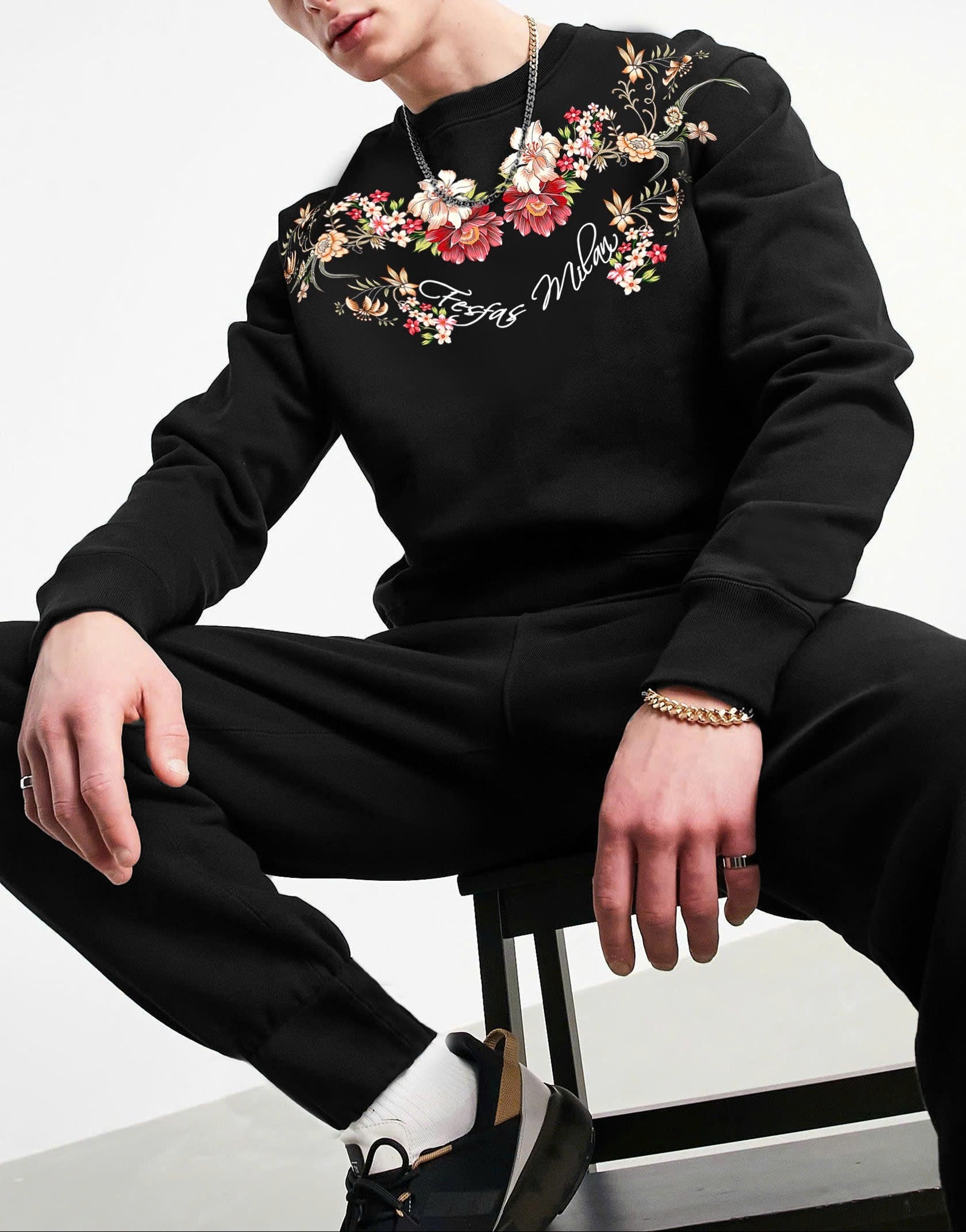 FesFas Flowers-print Sweatshirt Set | Black | Men