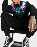 FesFas Feathers-print Sweatshirt Set | Black | Men