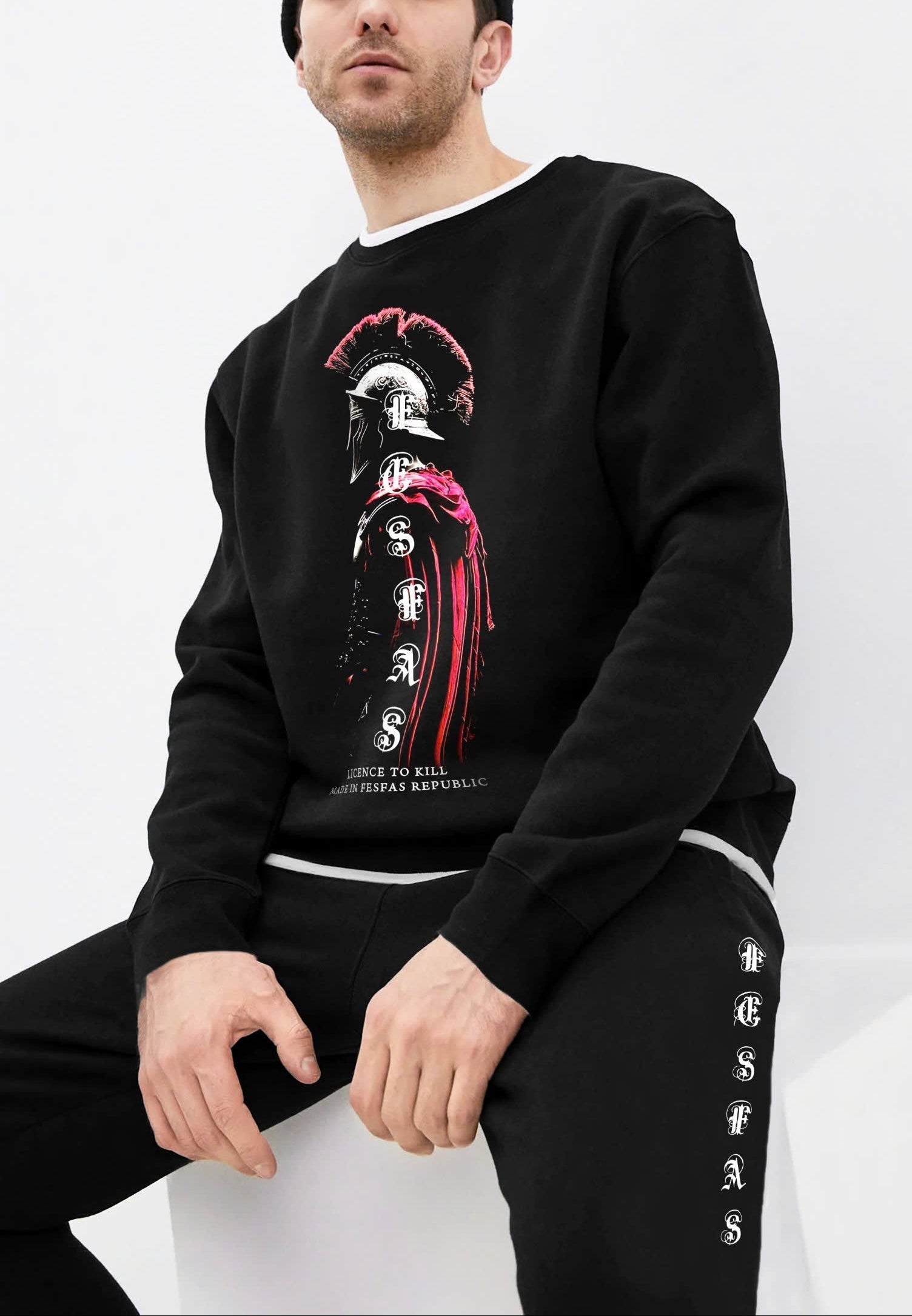 FesFas Warrior-print Sweatshirt Set | Black | Men