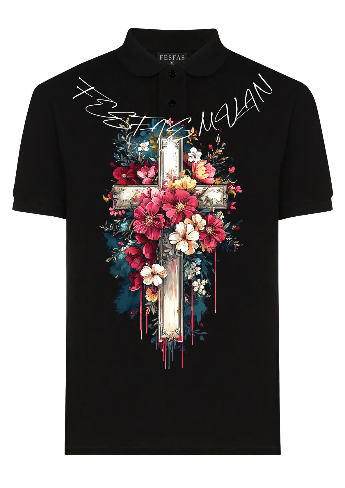 FesFas Floral-print | Áo Polo | Nam | Màu Đen
