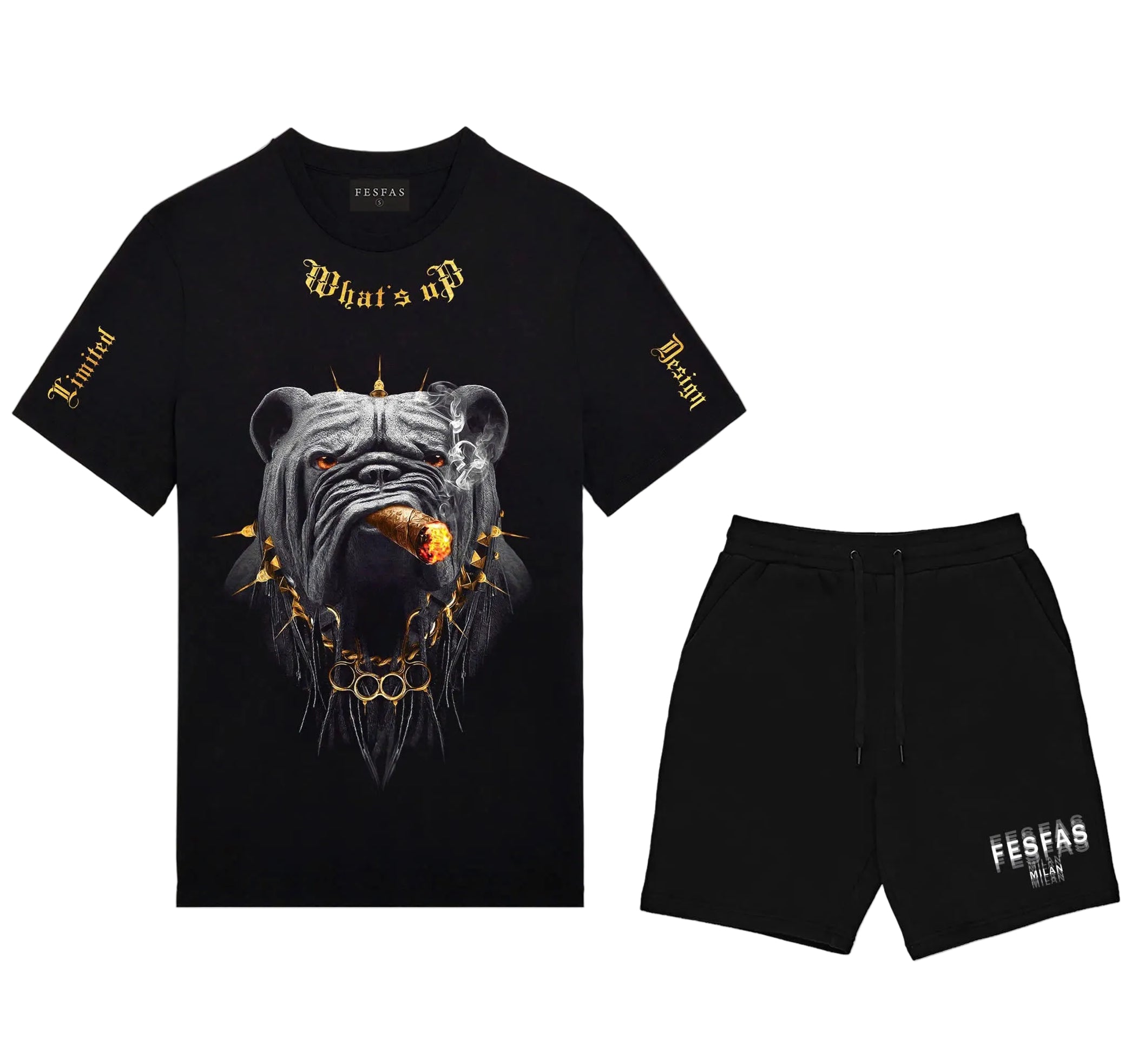 FesFas bulldog-print | Bộ T-Shirt | Nam | Màu Đen