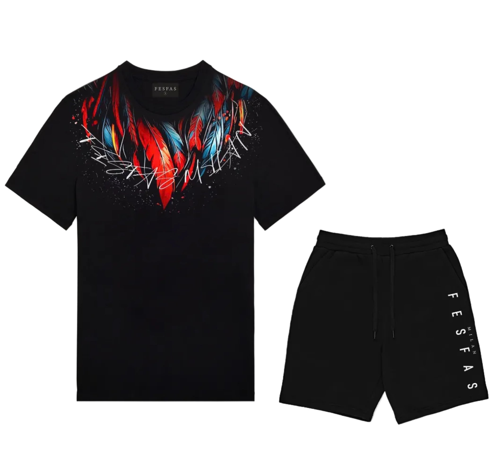 FesFas red feathers-print | Bộ T-Shirt | Nam | Màu Đen