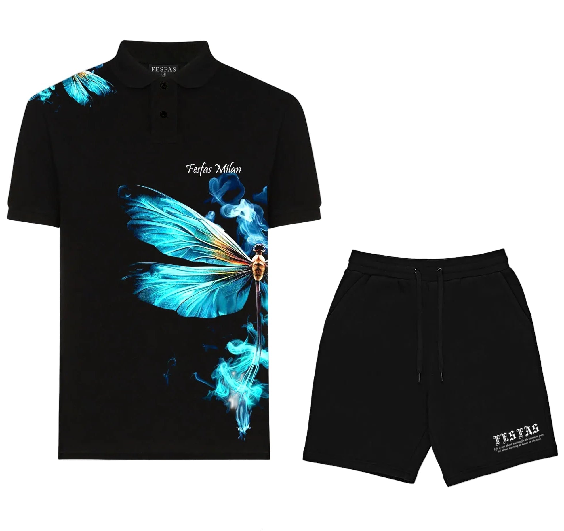 FesFas blue dragonfly-print | Bộ Polo | Nam | Màu Đen