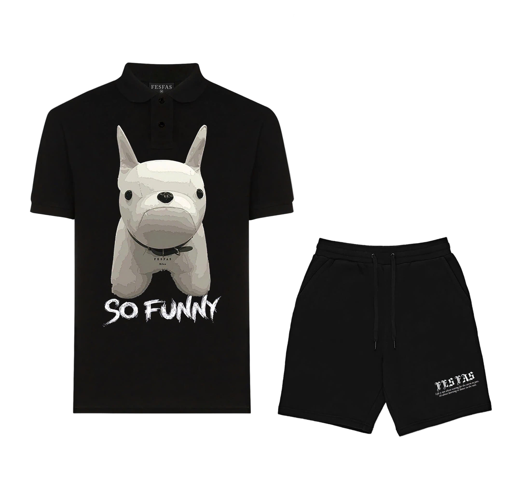 FesFas Bulldog-print | Áo Polo | Nam | Màu Đen