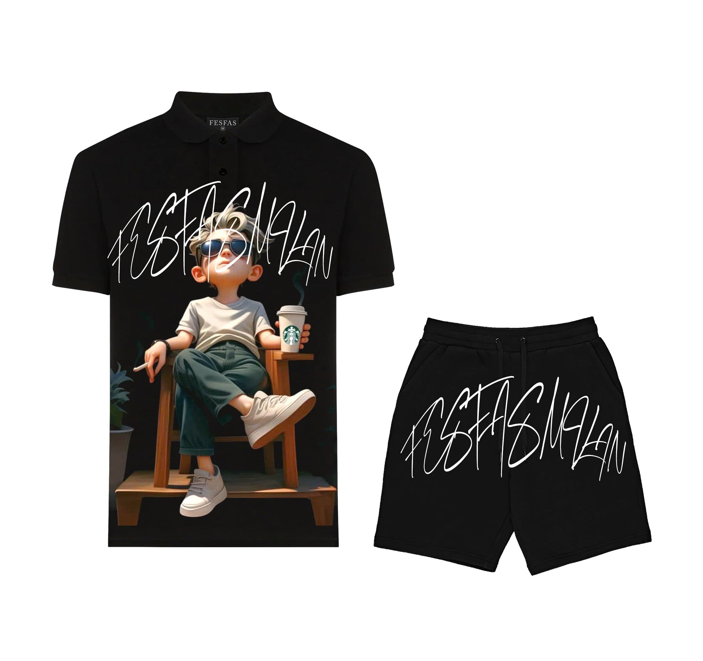 FesFas Relaxed Boy-print | Áo Polo | Nam | Màu Đen