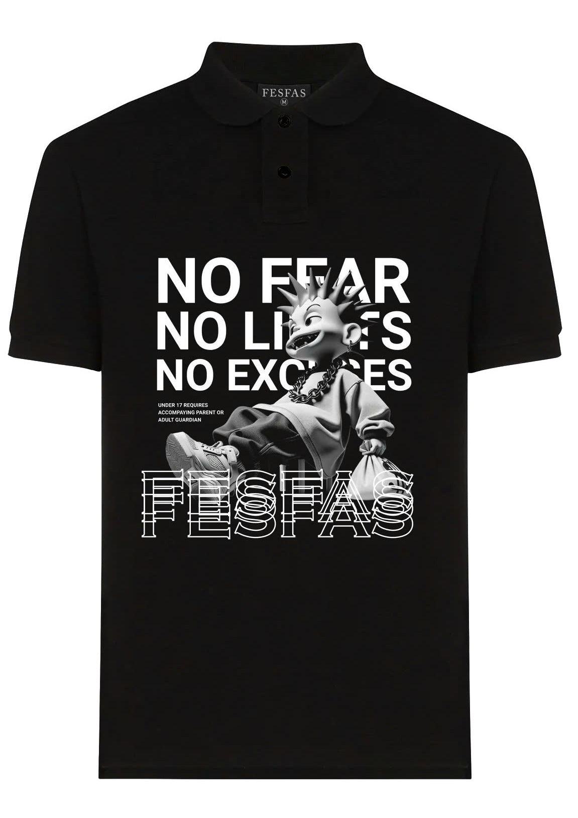 FesFas “No Fear”-print | Áo Polo | Nam | Màu Đen