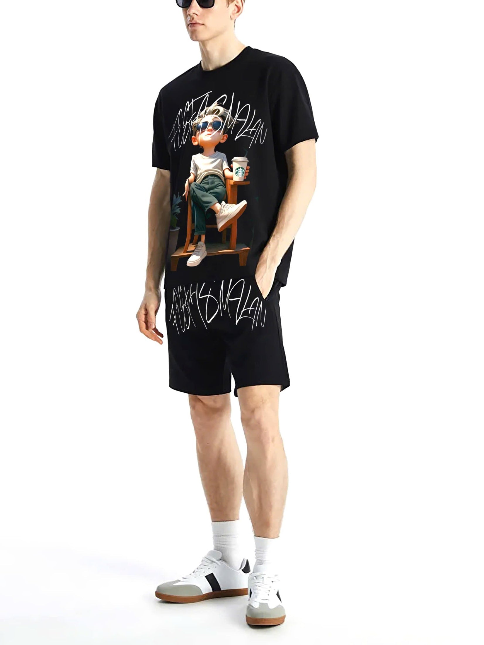 FesFas chill guy-print | Bộ T-Shirt | Nam | Màu Đen
