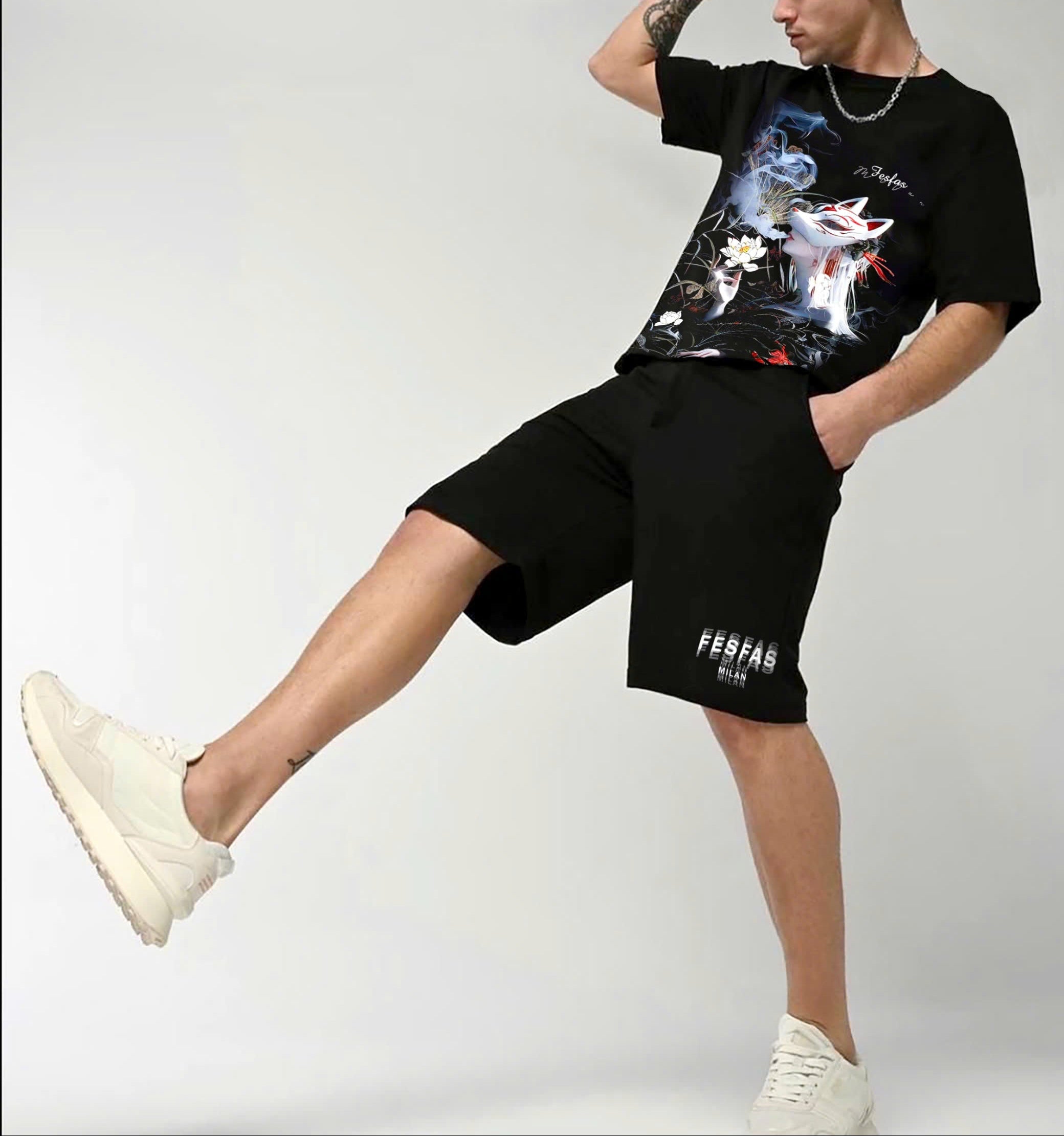 FesFas fox beauty-print | Bộ T-Shirt | Nam | Màu Đen