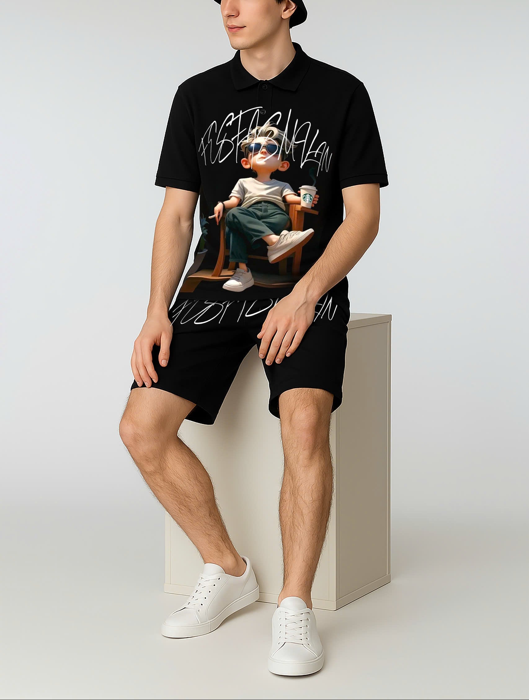 FesFas chill boy-print | Bộ Polo | Nam | Màu Đen