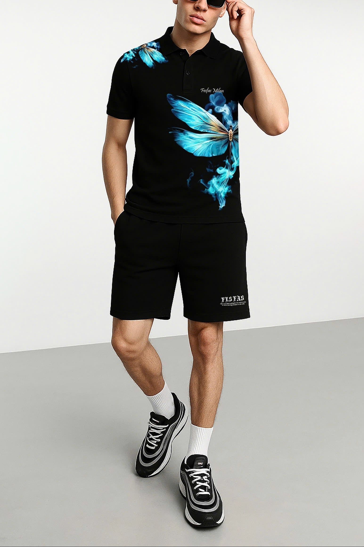 FesFas Dragonfly-print | Áo Polo | Nam | Màu Đen