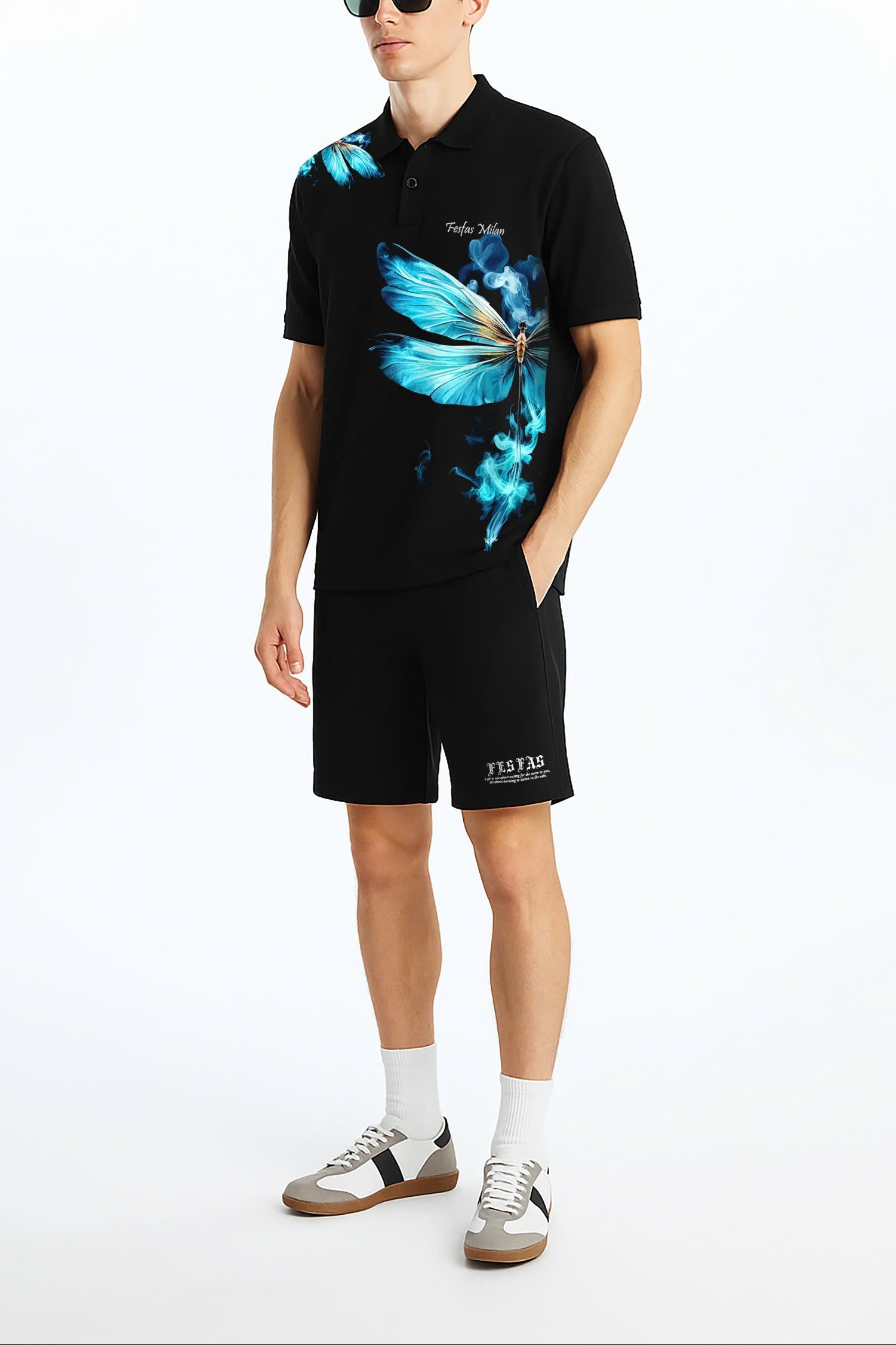 FesFas Dragonfly-print | Áo Polo | Nam | Màu Đen