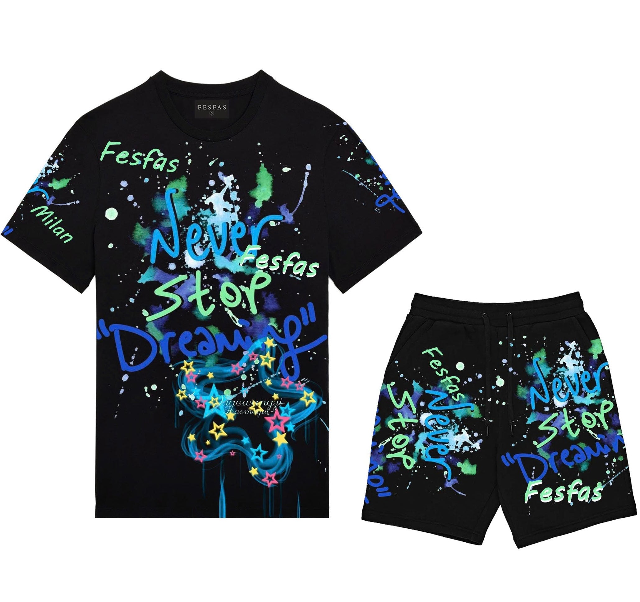 FesFas graphic-print | Bộ T-Shirt | Nam | Màu Đen
