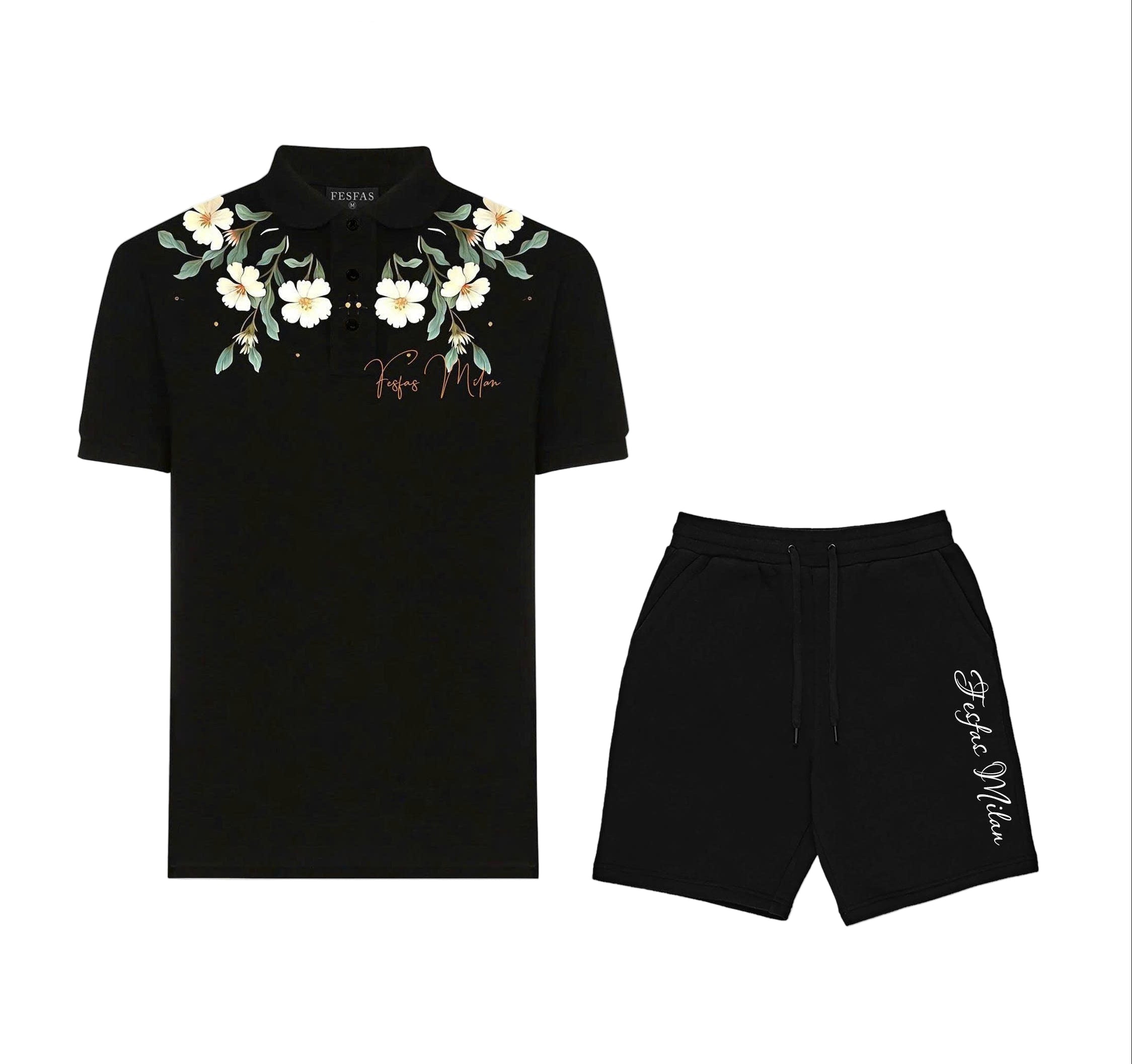 FesFas Floral-print | Áo Polo | Nam | Màu Đen