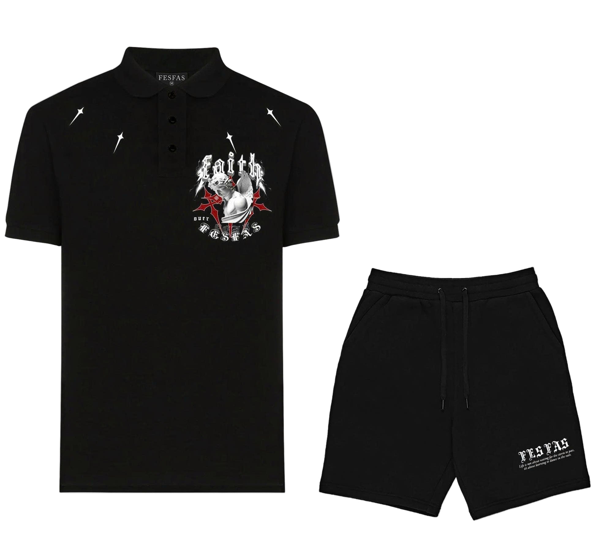 FesFas Angel-print | Áo Polo | Nam | Màu Đen