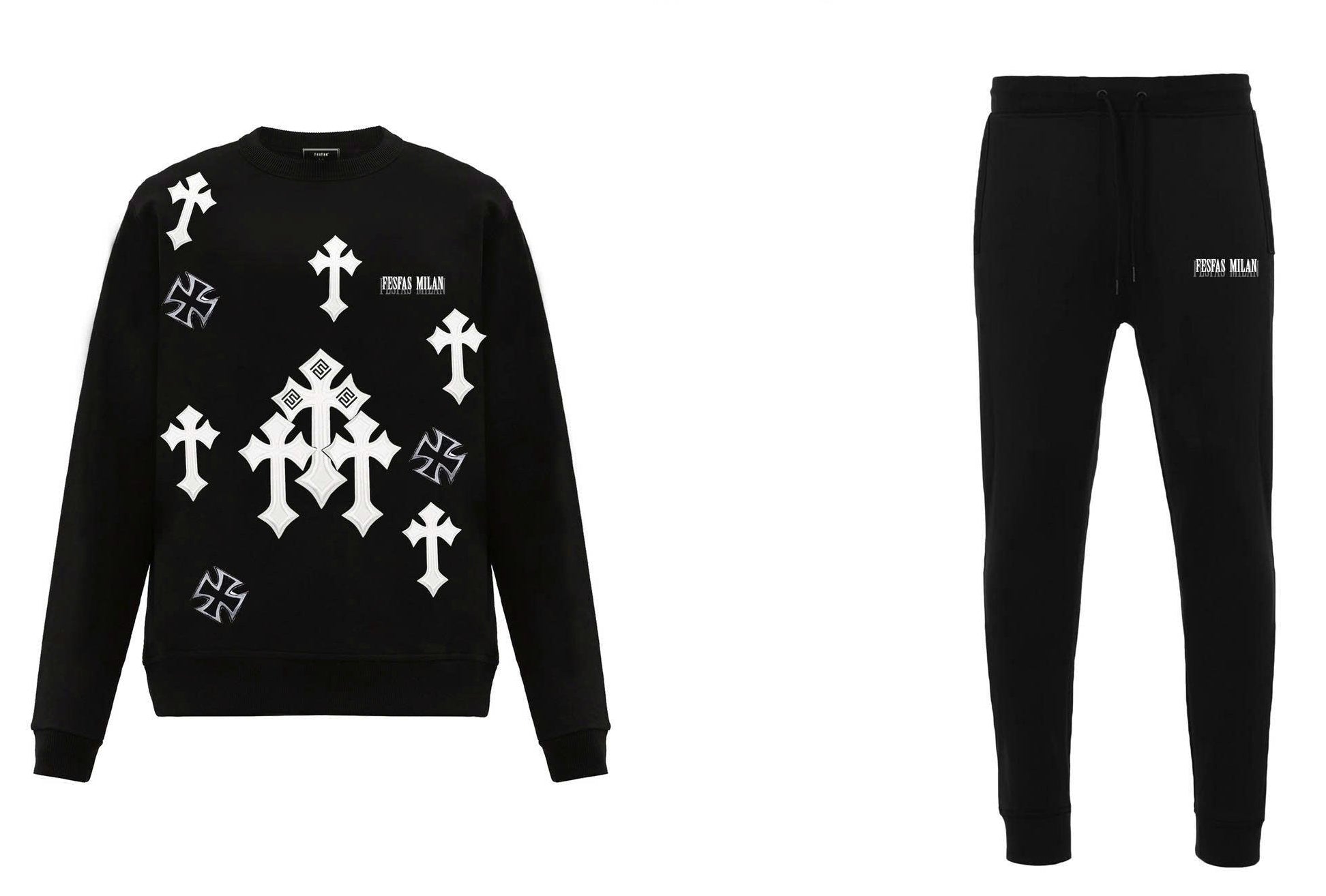 FesFas Cross-print Sweatshirt Set | Black | Men