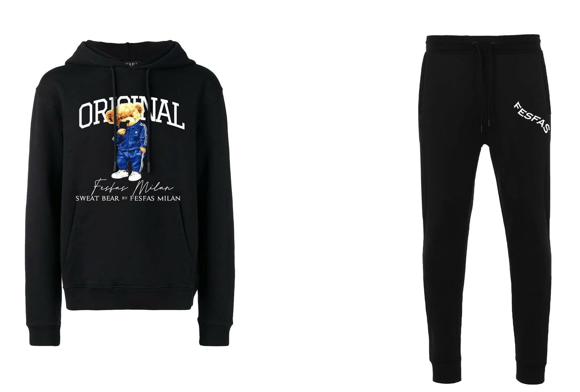 FesFas Bear-print Hoodie Set | Black | Men
