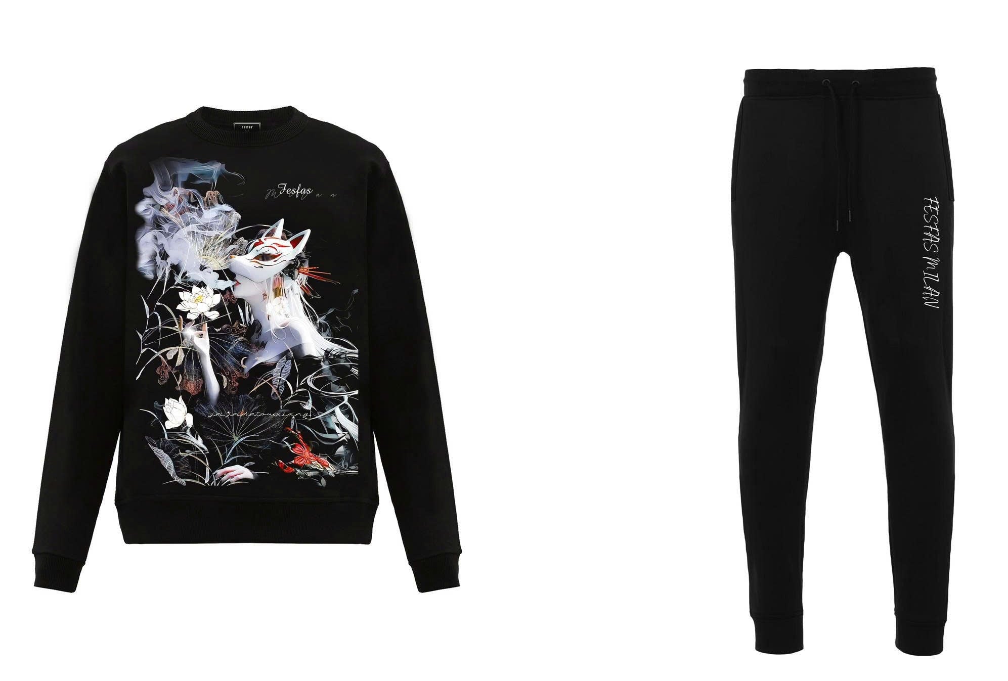FesFas Tattoo-print Sweatshirt Set | Black | Men