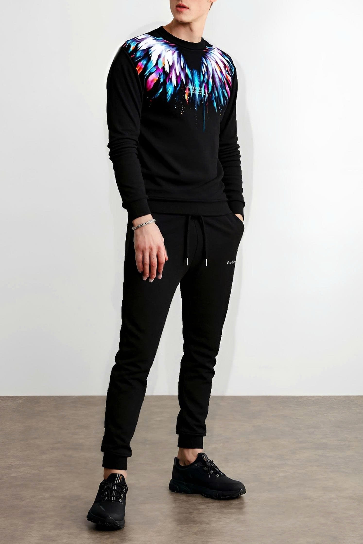 FesFas Feathers-print Sweatshirt Set | Black | Men