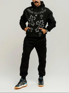 FesFas Cross-print Hoodie Set | Black | Men