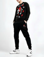 FesFas Cross-print Sweatshirt Set | Black | Men
