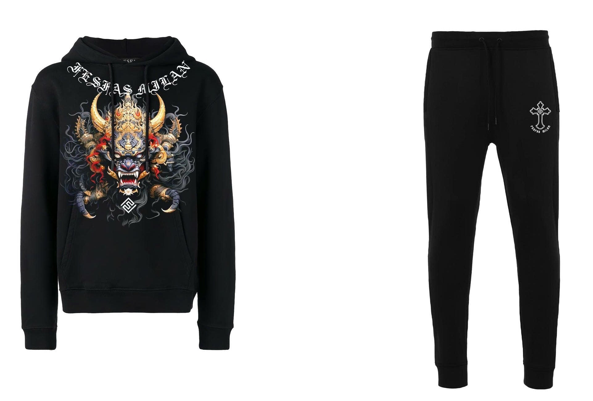 FesFas Tattoos-print Hoodie Set | Black | Men