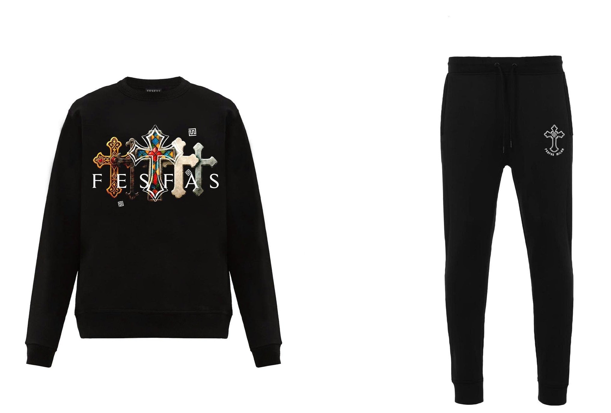 FesFas Cross-print Sweatshirt Set | Black | Men
