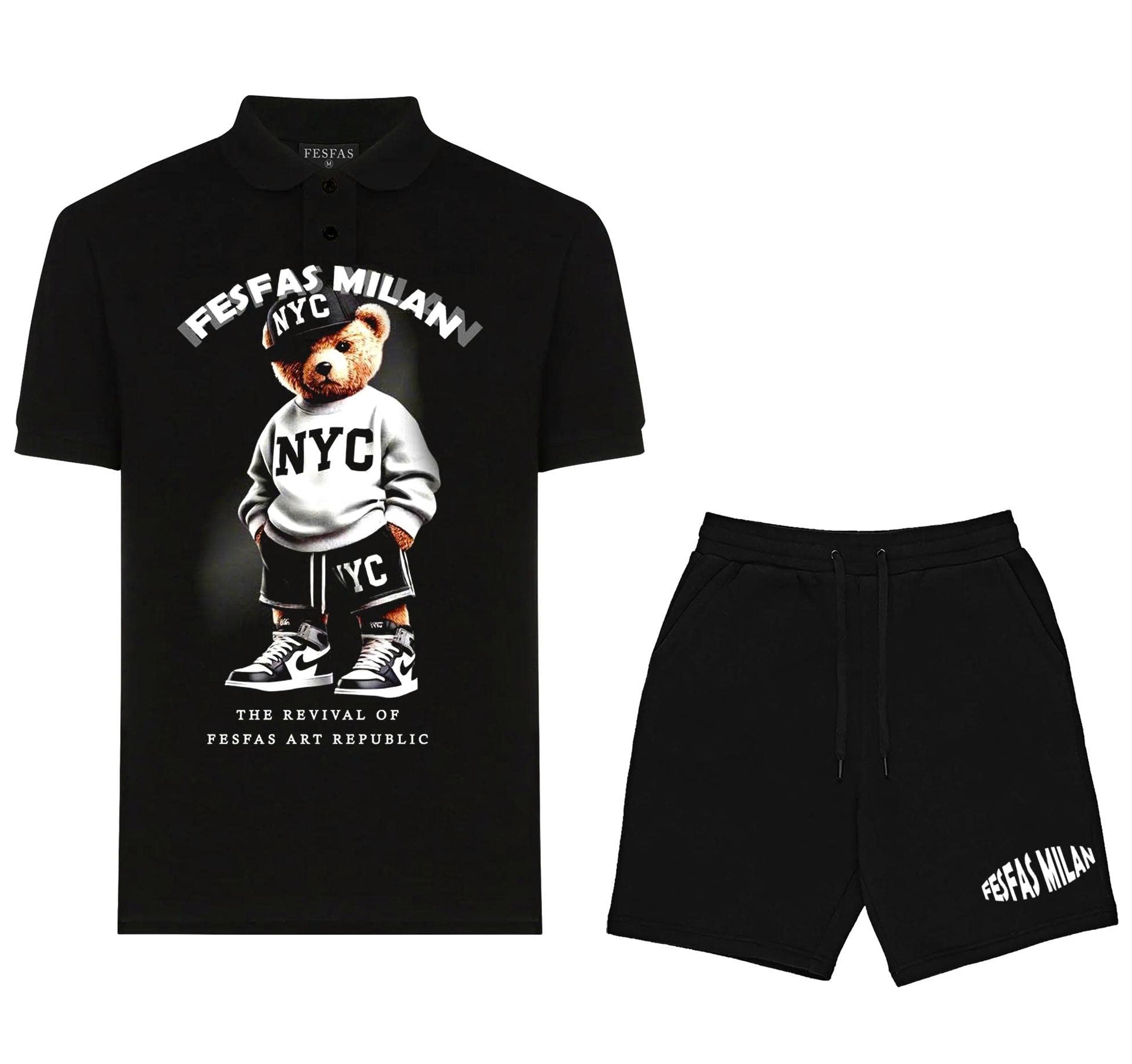 FesFas sport bear-print | Bộ Polo | Nam | Màu Đen