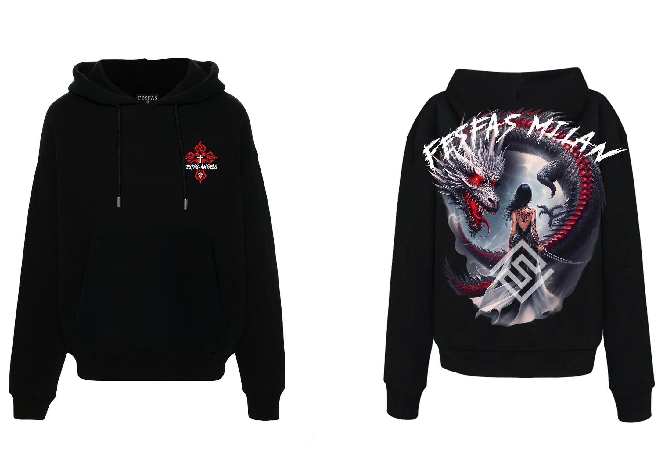 FesFas tattoos-print Hoodie | Black | Men