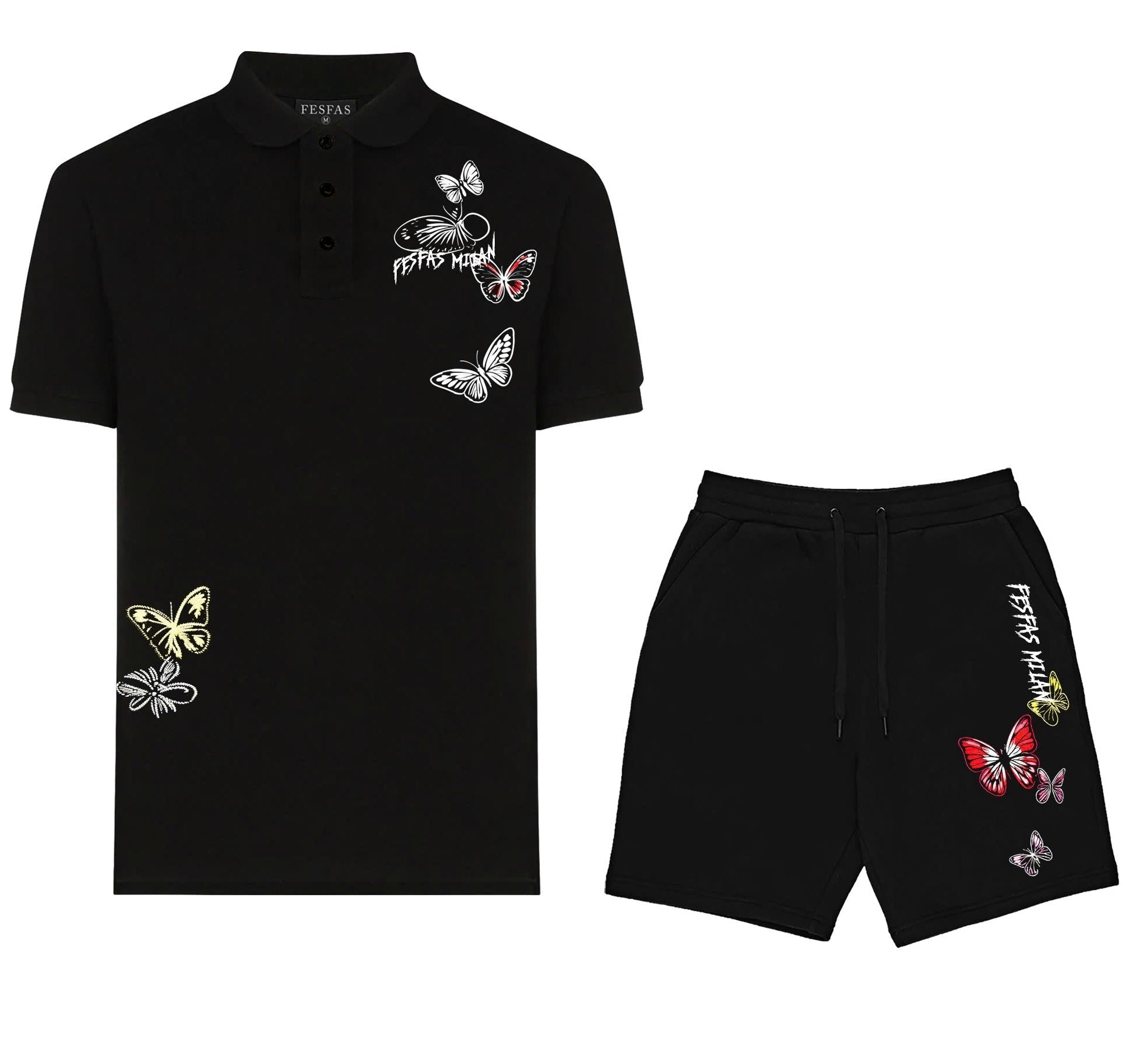 FesFas butterflies-print | Bộ Polo | Nam | Màu Đen