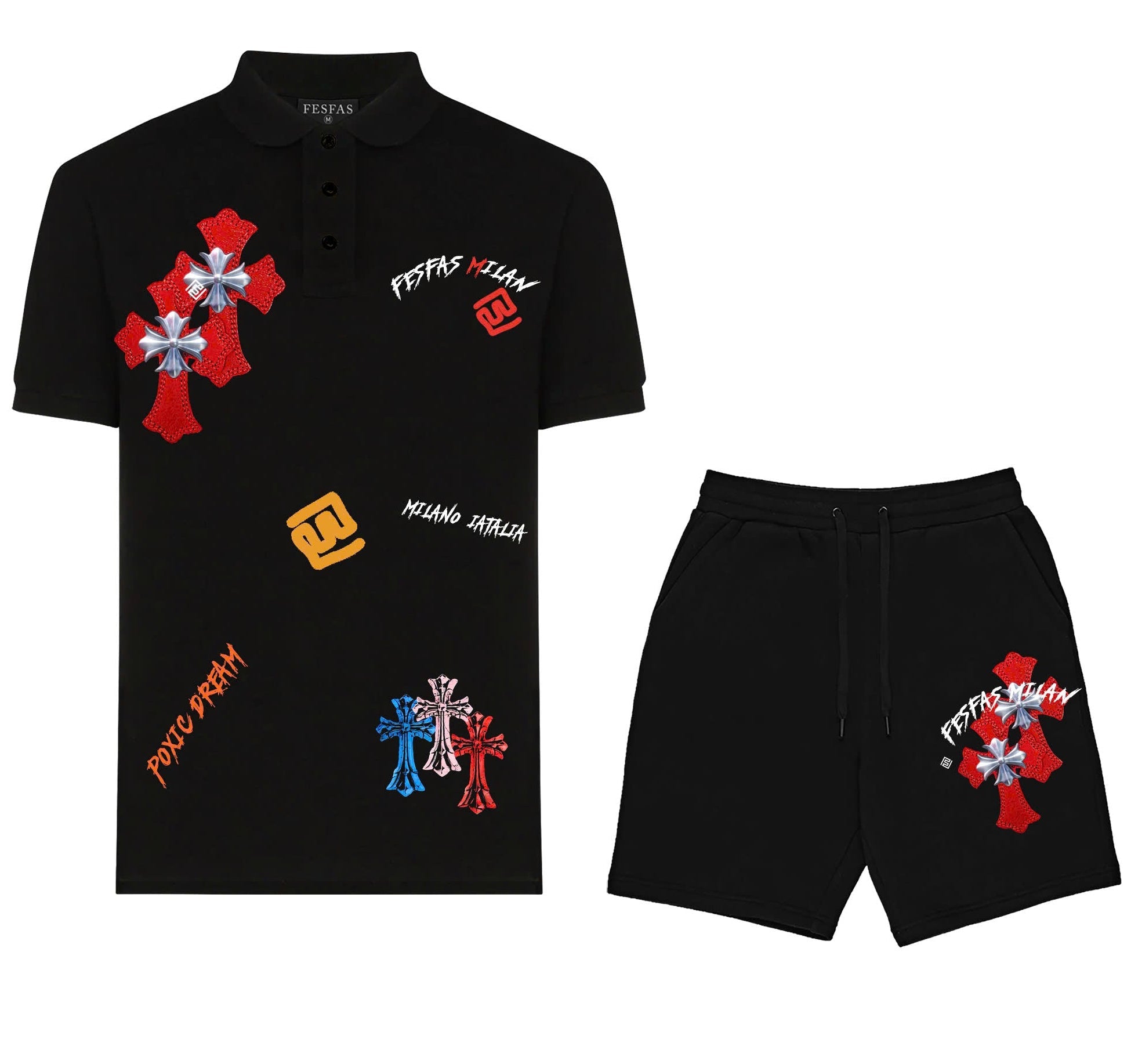 FesFas graphic-print | Bộ Polo | Nam | Màu Đen