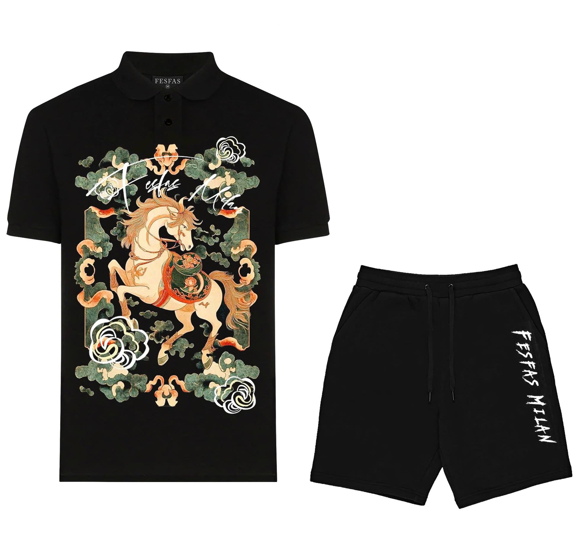 FesFas cloud horse-print | Bộ Polo | Nam | Màu Đen