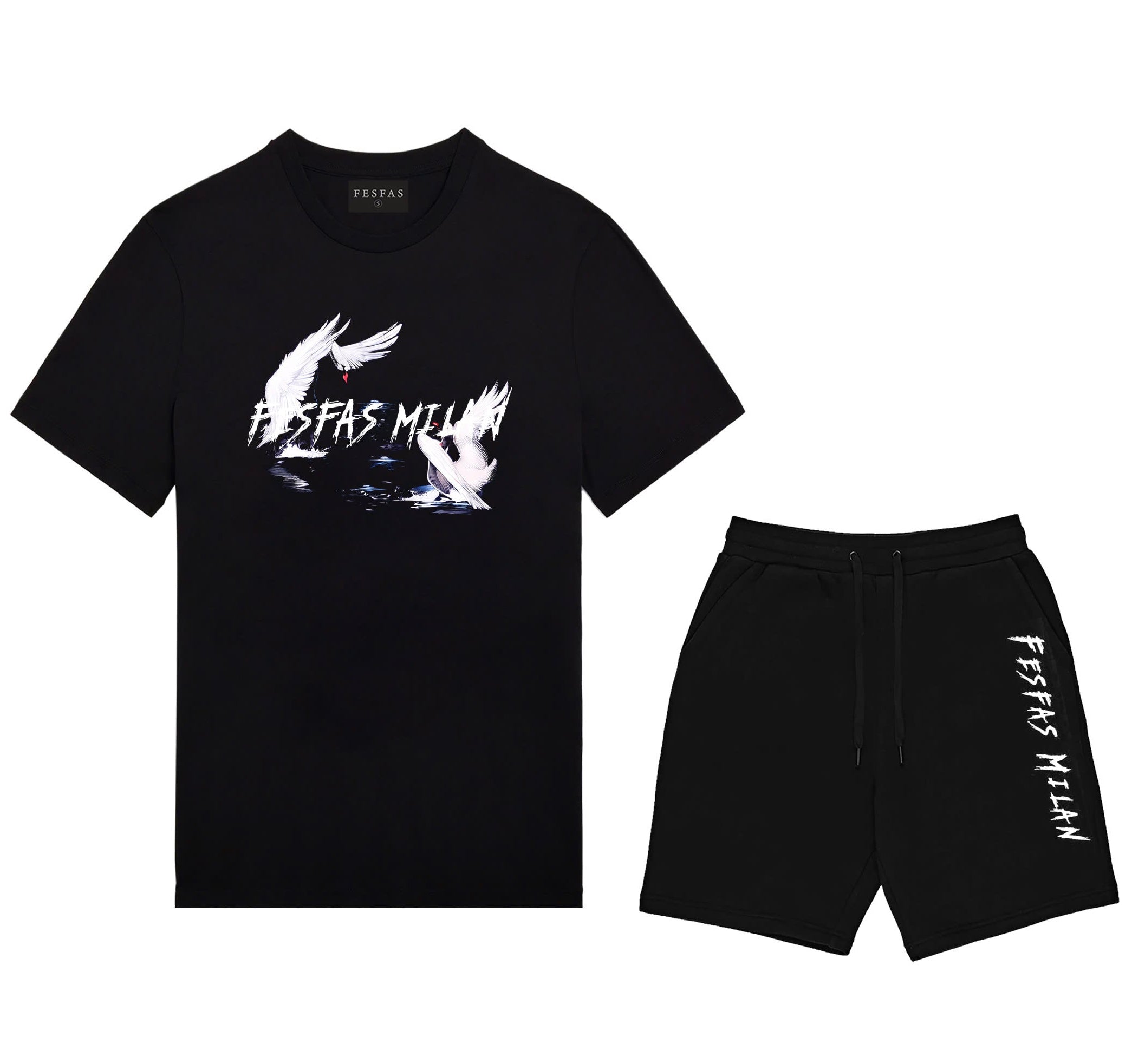FesFas white crane-print | Bộ T-Shirt | Nam | Màu Đen