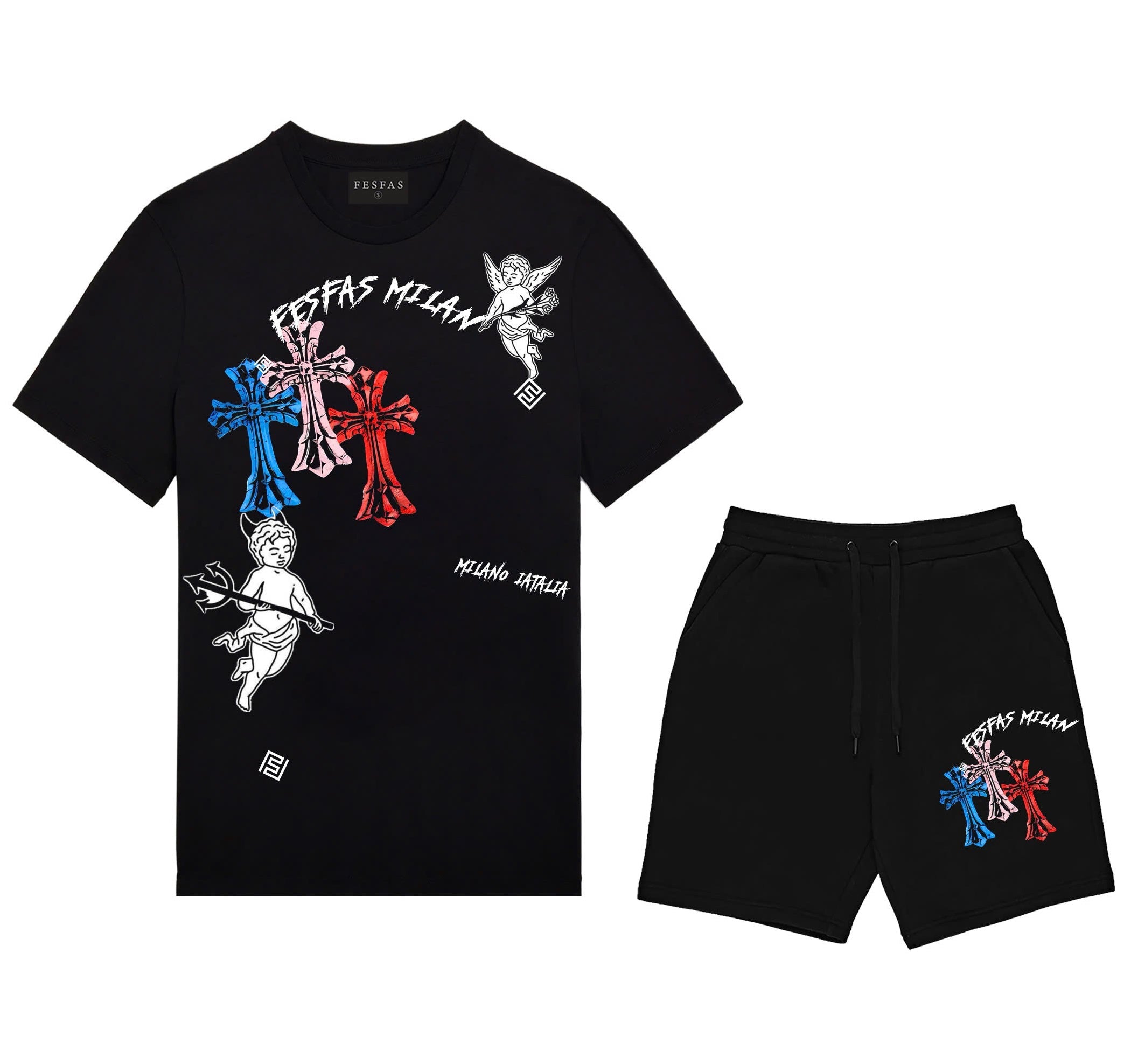 FesFas cross-print | Bộ T-Shirt | Nam | Màu Đen