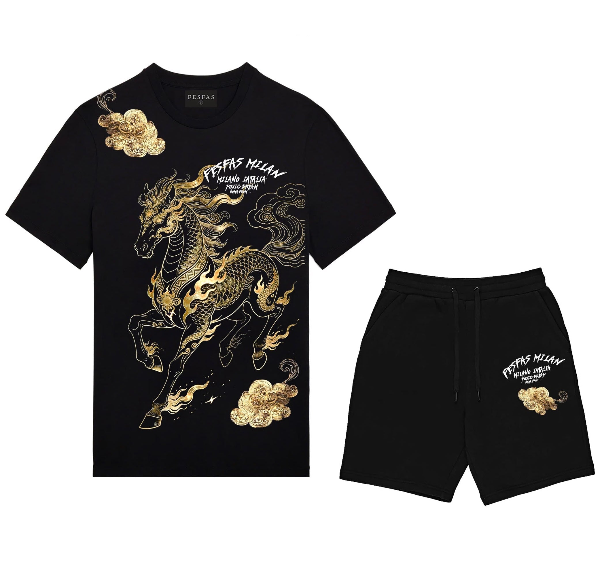FesFas golden horse-print | Bộ T-Shirt | Nam | Màu Đen