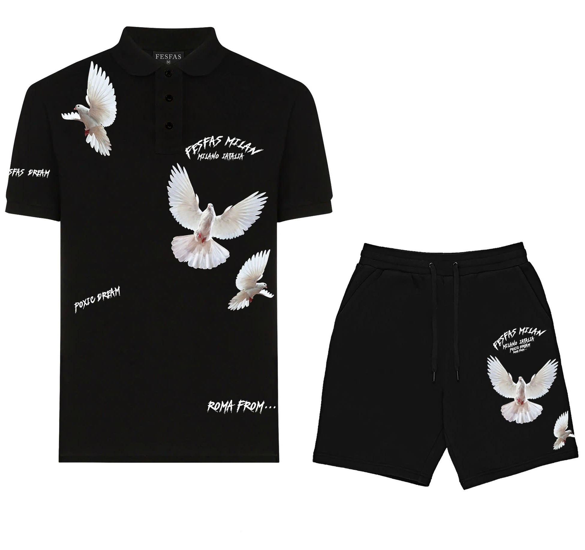 FesFas pigeons-print | Bộ Polo | Nam | Màu Đen