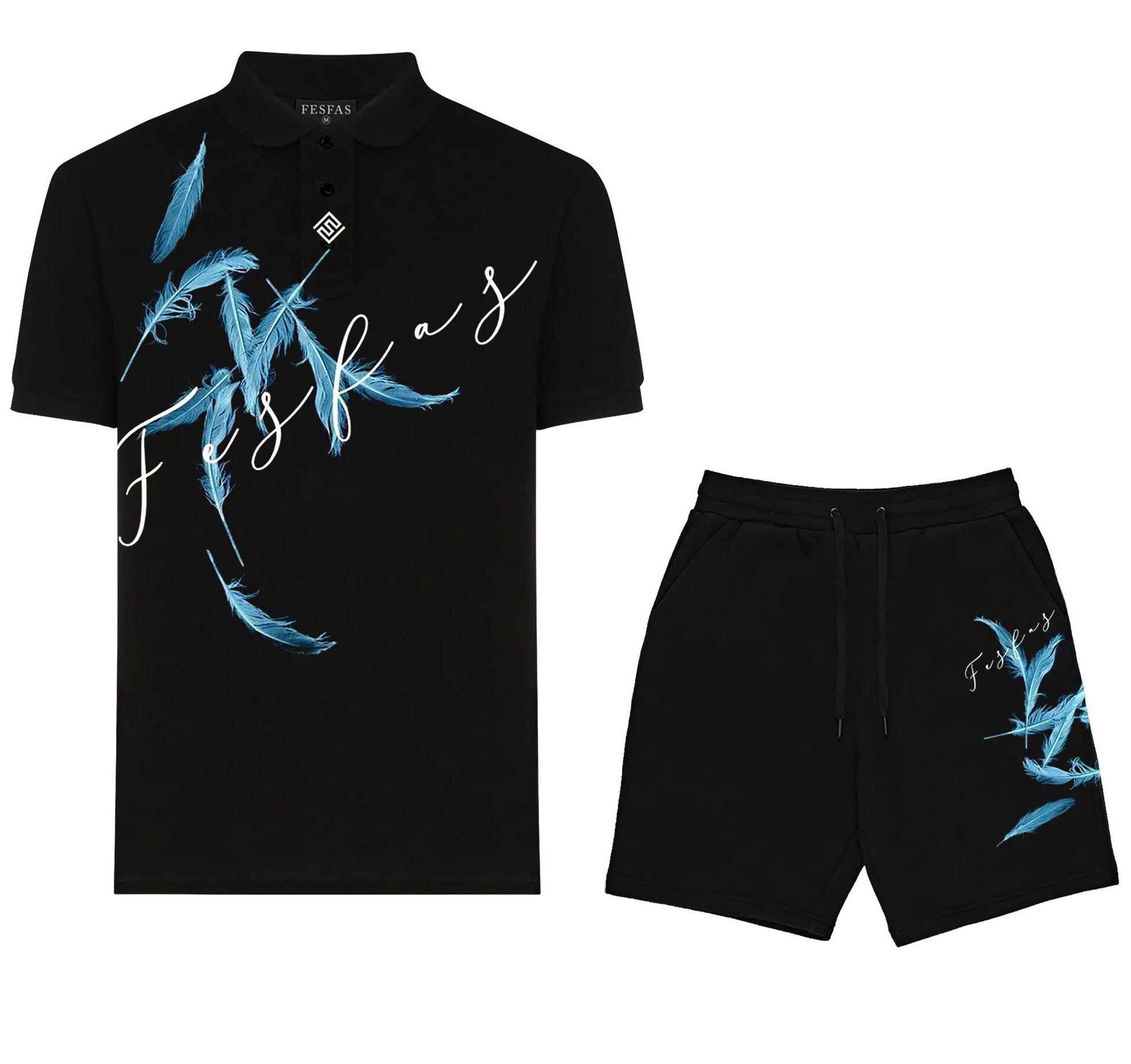 FesFas feathers-print | Bộ Polo | Nam | Màu Đen