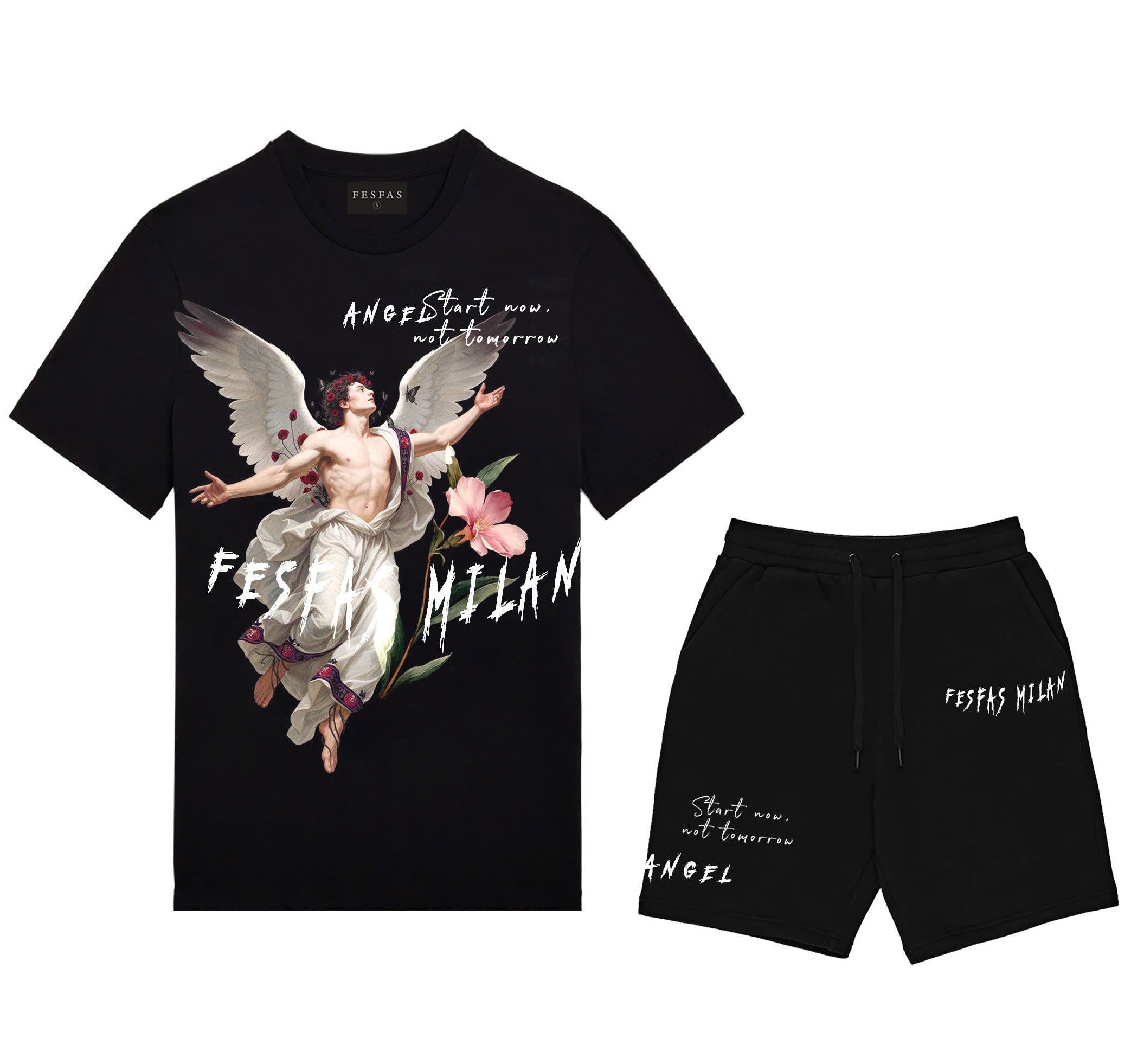 FesFas angel-print | Bộ T-Shirt | Nam | Màu Đen