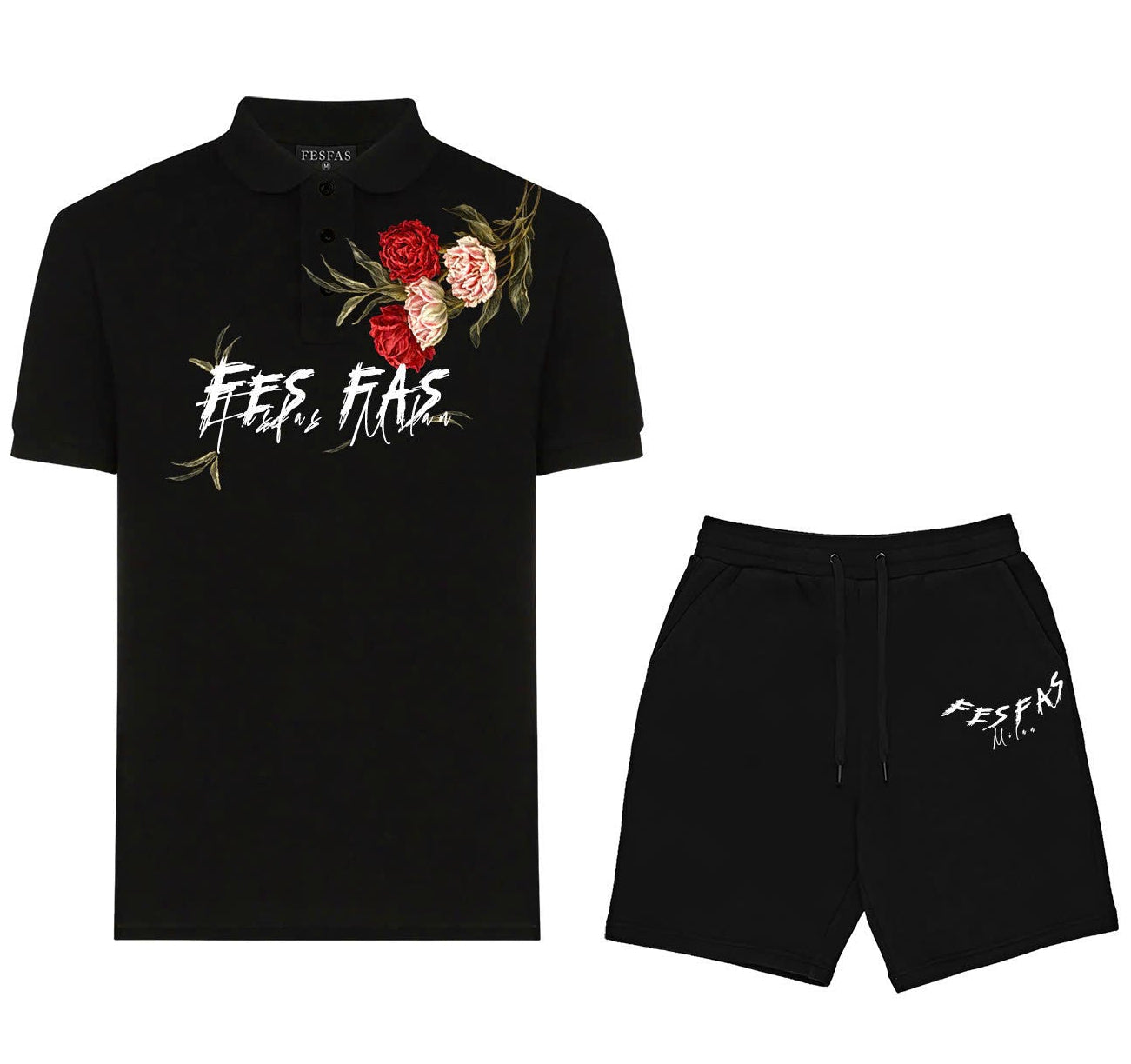 FesFas flowers-print | Bộ Polo | Nam | Màu Đen