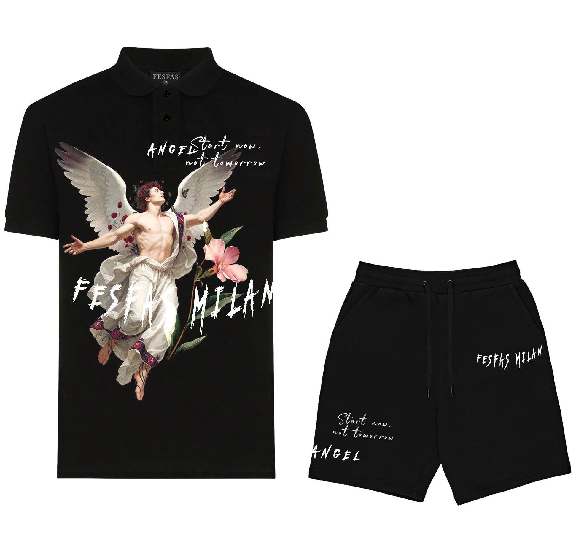FesFas angel-print | Bộ Polo | Nam | Màu Đen
