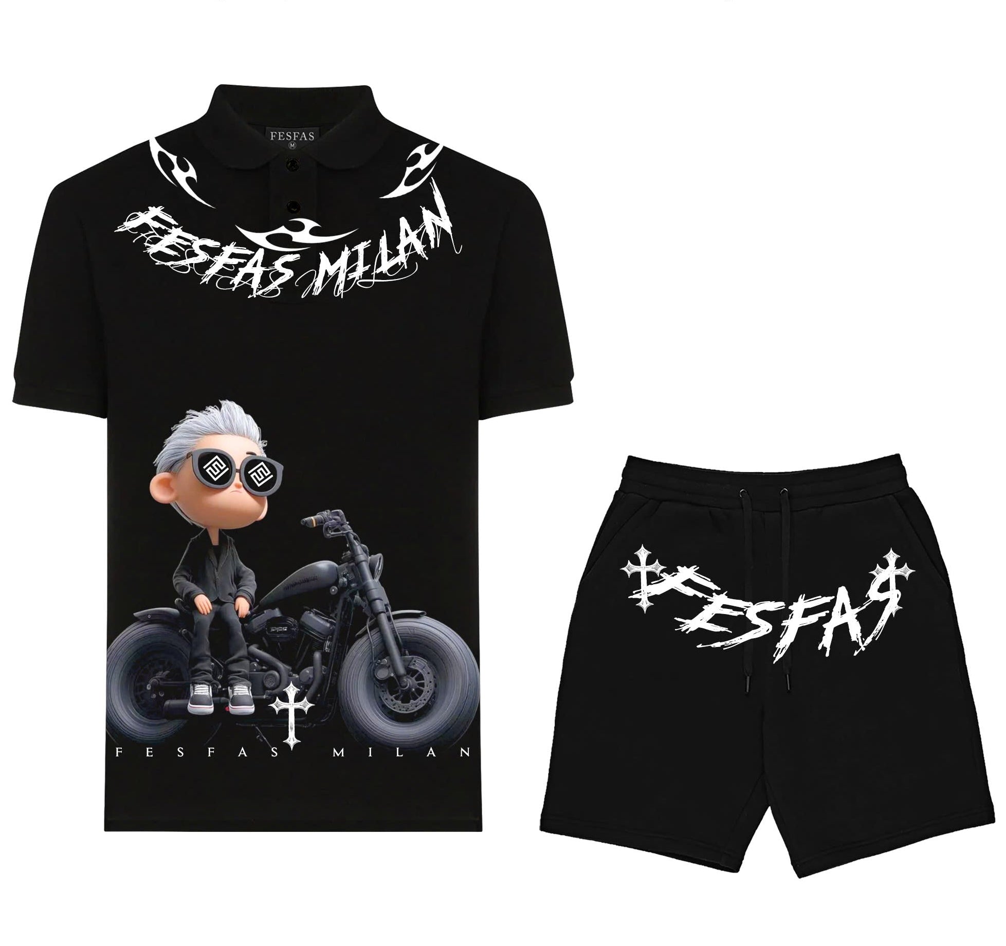 FesFas cool boy-print | Bộ Polo | Nam | Màu Đen
